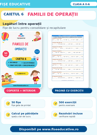 Familii de operații: 50 fișe, 500 exerciții, legături între operații, rezolvări incluse.