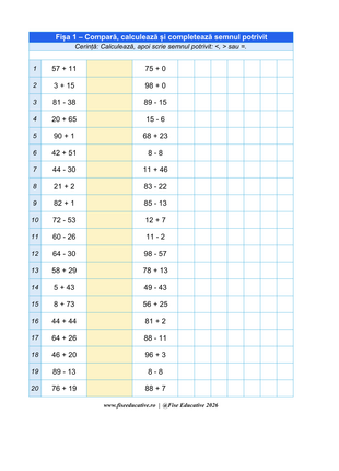 caietul-7-exercitii-de-comparare-clasa-a-ii-a-prezentare.png - Exerciții de comparare pentru clasa a II-a, 50 fișe, 500 exerciții, pagină de prezentare cu copertă și exemplu de exercițiu.