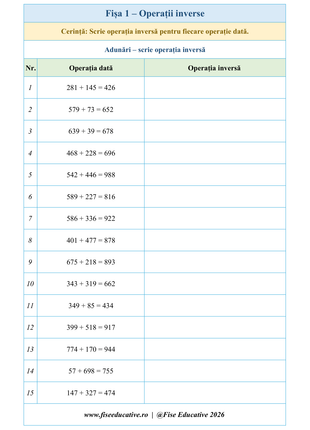 caietul-8-operatii-inverse-clasa-a-ii-a-prezentare.png - Operații inverse pentru clasa a II-a, 50 fișe, 750 exerciții, pagină de prezentare cu copertă și exemplu de exercițiu.