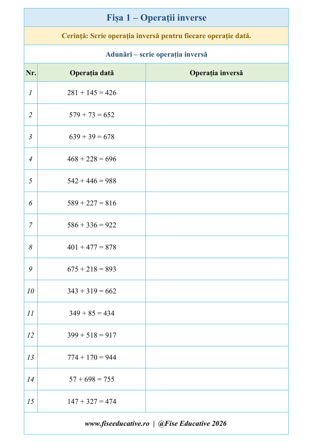 caietul-8-operatii-inverse-clasa-a-ii-a-prezentare.png - Operații inverse pentru clasa a II-a, 50 fișe, 750 exerciții, pagină de prezentare cu copertă și exemplu de exercițiu.