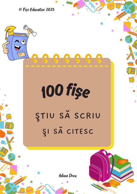 Coperta setului educativ cu 100 de fișe Știu să scriu și să citesc pentru copii de 5–7 ani