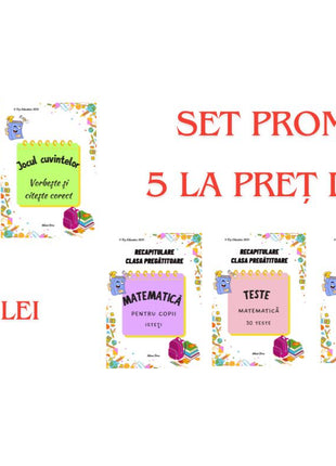 SET PROMO – 5 caiete educative la preț de 4 (PDF)  Citire • Scriere • Comunicare • Matematică • Evaluare