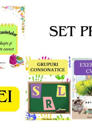 Mega Set 5 Fișe Educaționale – Scriu & Citesc + Comunicarea + Logopedie (CVC, CVCV, Grupuri Consonantice) – PDF