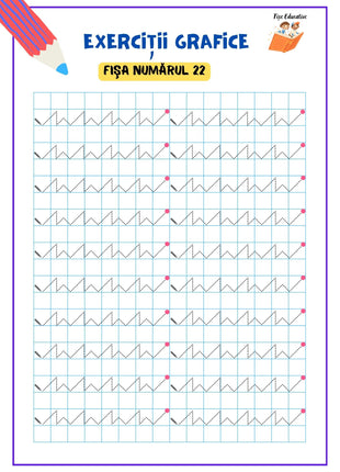 Set de exerciții grafice pentru clasa pregătitoare – 80 pagini PDF  Trasee • Contururi • Modele grafice • Pregătirea scrierii