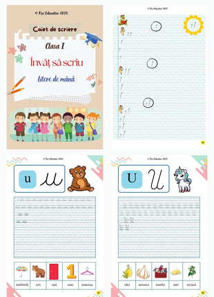 Set complet de fișe pentru clasa I – Pachet PDF + BONUS  Comunicare • Scriere • Matematică • Grafism