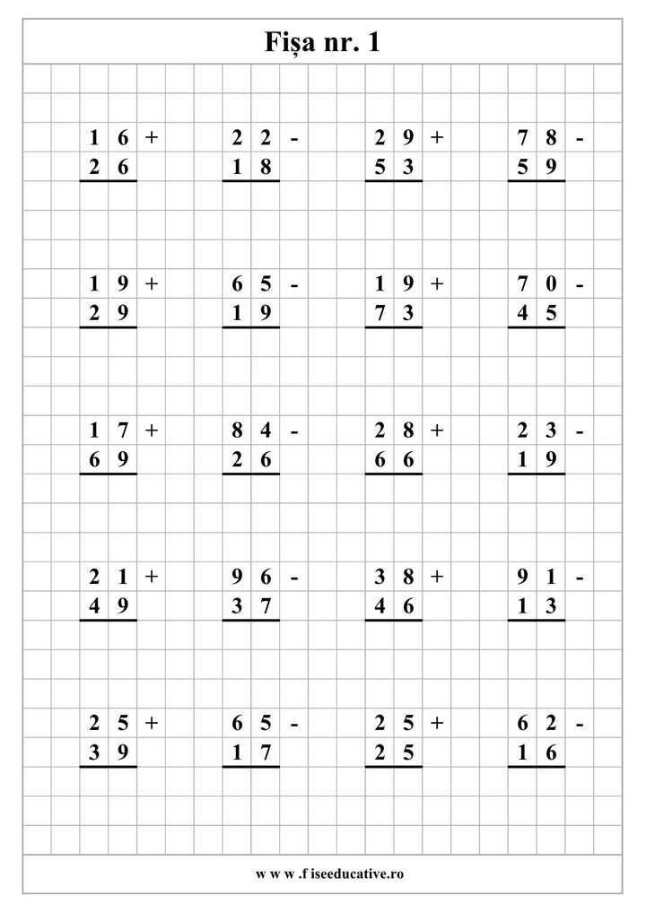 Imagine de prezentare pentru caietul 2 de adunari si scaderi, potrivit pentru exersarea calculului scris si a atentiei la rezolvare.