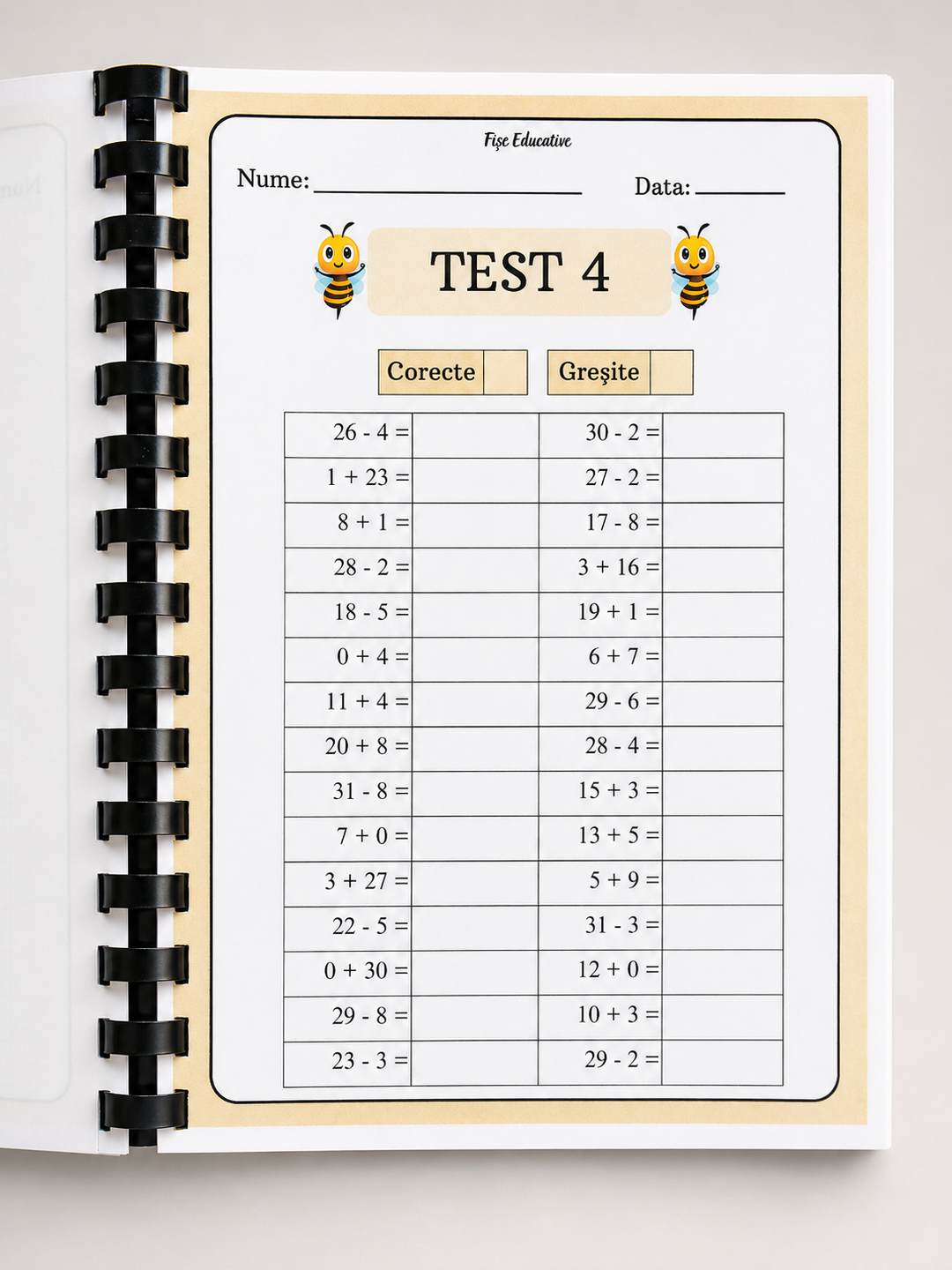 caiet tiparit teste matematica clasa pregatitoare 30 exercitii
