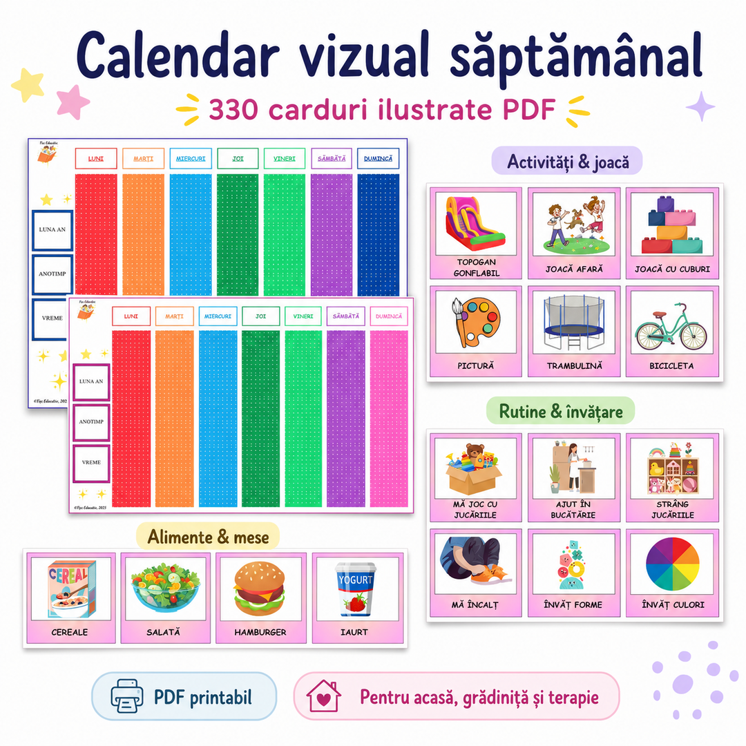 Calendar vizual săptămânal copii PDF cu 330 carduri ilustrate