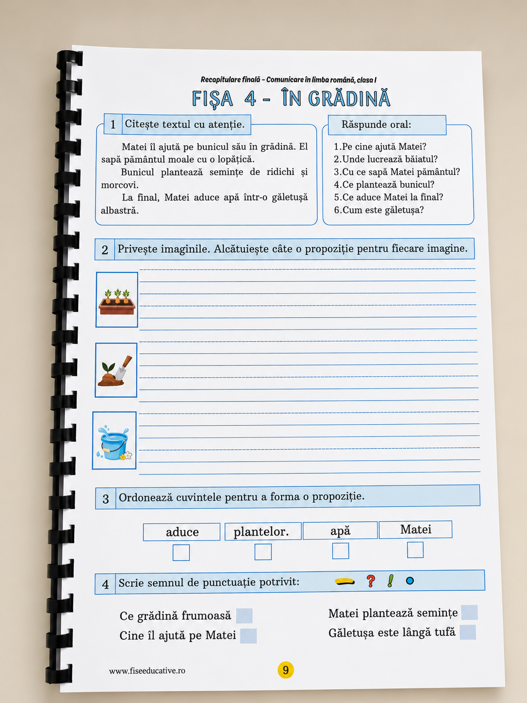 Caiet Printat - Fișe de Lucru Clasa I PDF – Recapitulare Finală Comunicare în Limba Română (Copie)