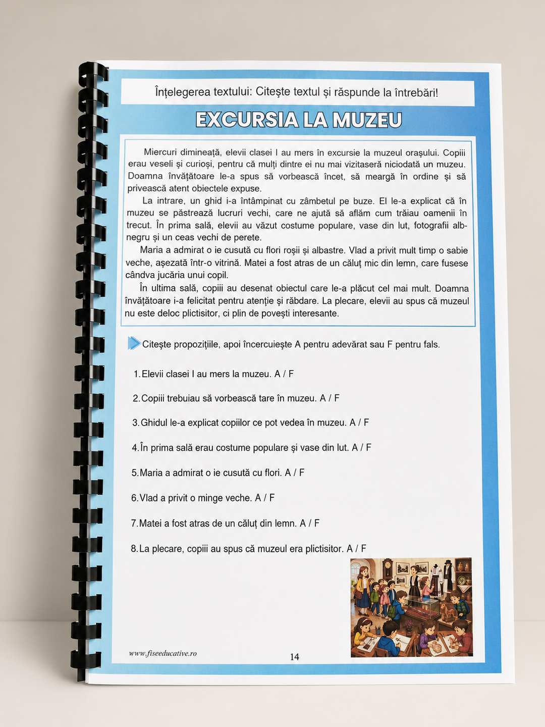 Caiet tipărit - Înțelegerea Textului Clasa I  – 35 Fișe de Citire și Întrebări