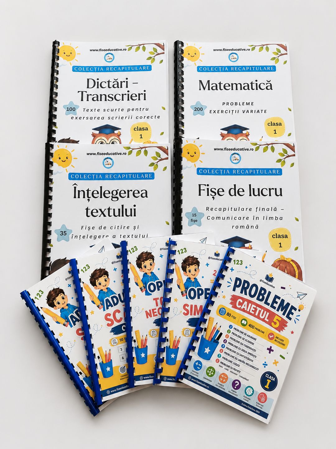 Pachet tipărit Recapitulare Clasa I – Română și Matematică  9 Caiete, 600 pagini
