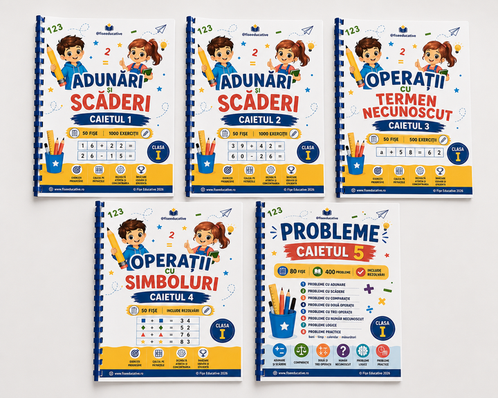 Pachet Matematică Clasa I – 5 caiete tipărite A5 | 329 pagini