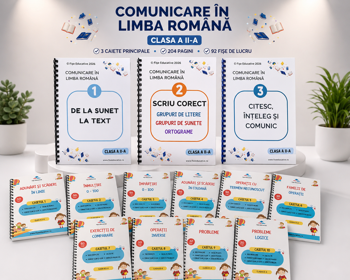 Pachet Complet Clasa a II-a tipărit – Română + Matematică | 13 caiete tipărite, 754 pagini