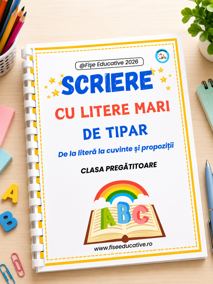 Caiet printat de scris cu litere mari de tipar – Clasa pregătitoare, 86 pagini