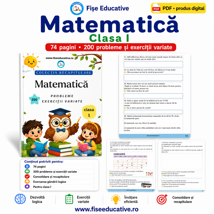 matematica clasa 1 recapitulare PDF cu 200 probleme