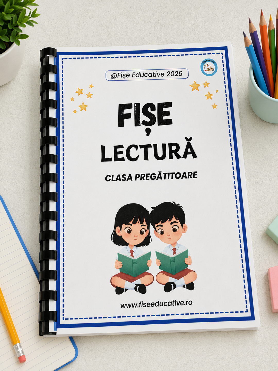 Caiet printat Fise de lectura pentru clasa pregatitoare, 130 pagini, pentru citire pe silabe si propozitii simple.