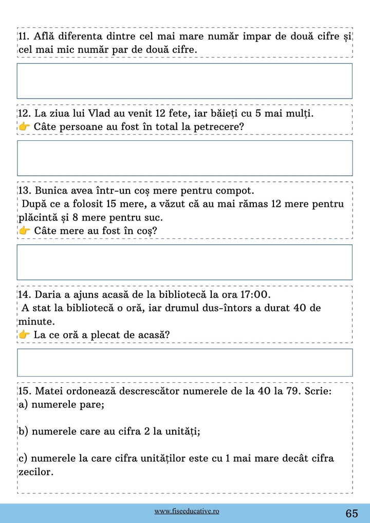 micul matematician clasa 1 fisa adunari scaderi probleme