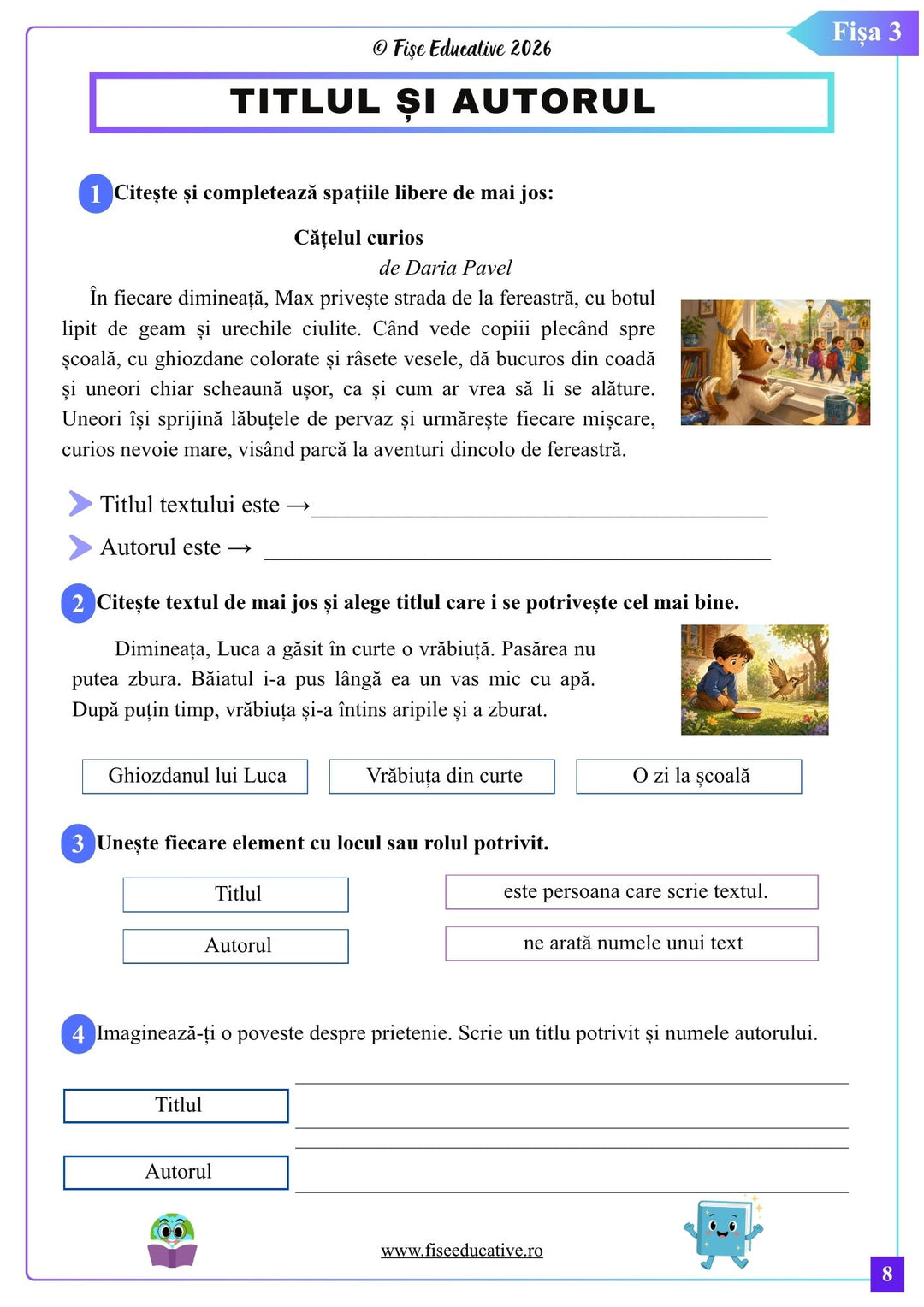 Exemplu de fisa de Comunicare in limba romana pentru clasa a II-a cu exercitii despre punct, semnul intrebarii, semnul exclamarii, virgula si alte semne de punctuatie.