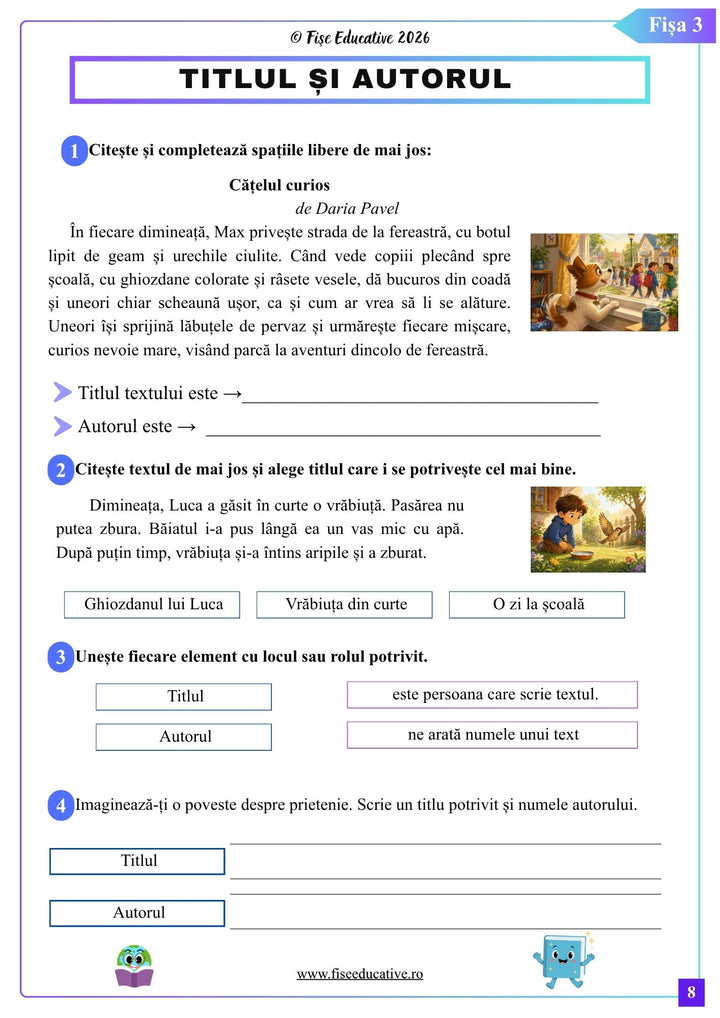 Exemplu de fisa de Comunicare in limba romana pentru clasa a II-a cu exercitii despre punct, semnul intrebarii, semnul exclamarii, virgula si alte semne de punctuatie.