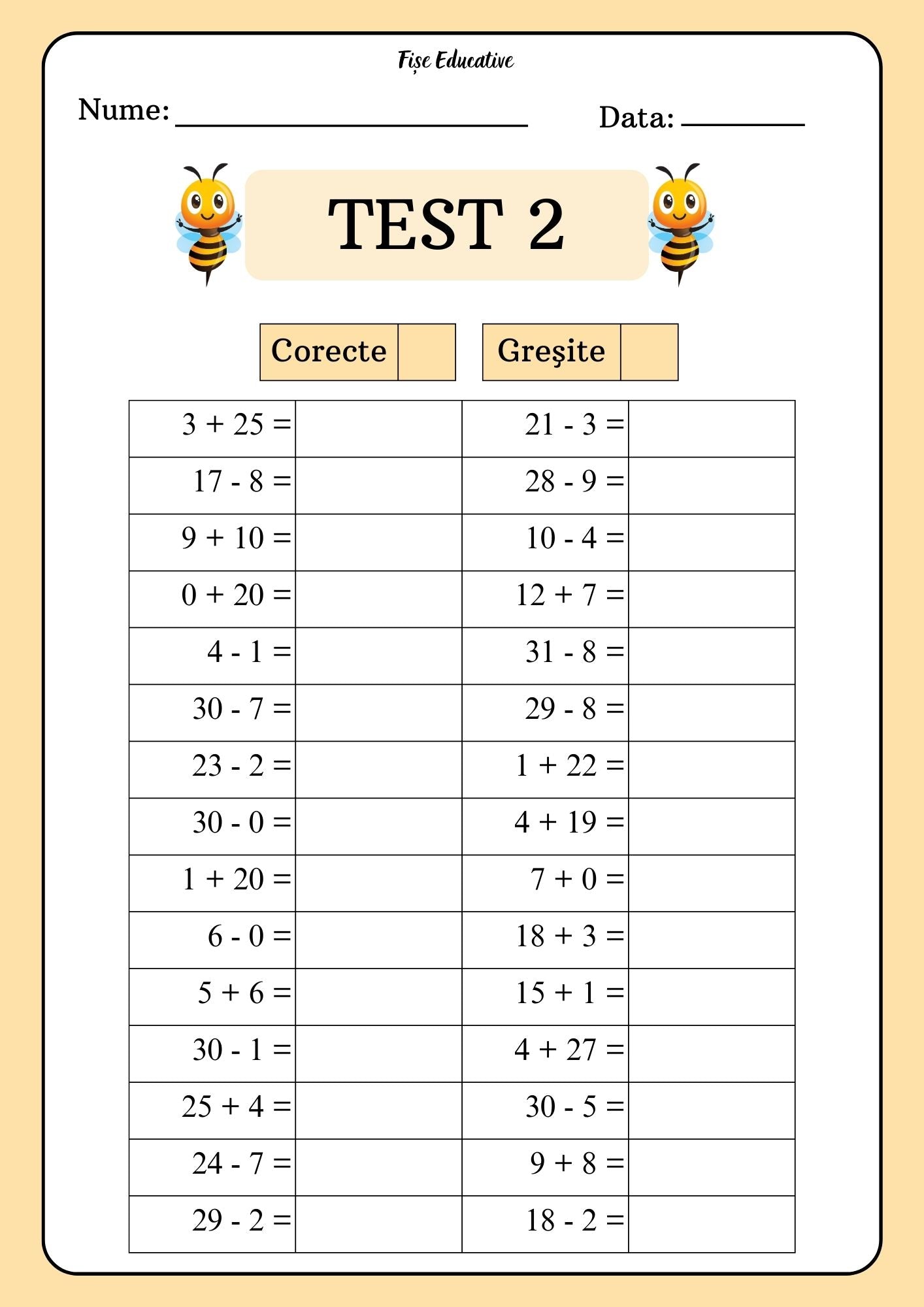 Scaderi 100 Teste Matematică – Adunări și Scăderi 0–31 (PDF) – Fise Educative