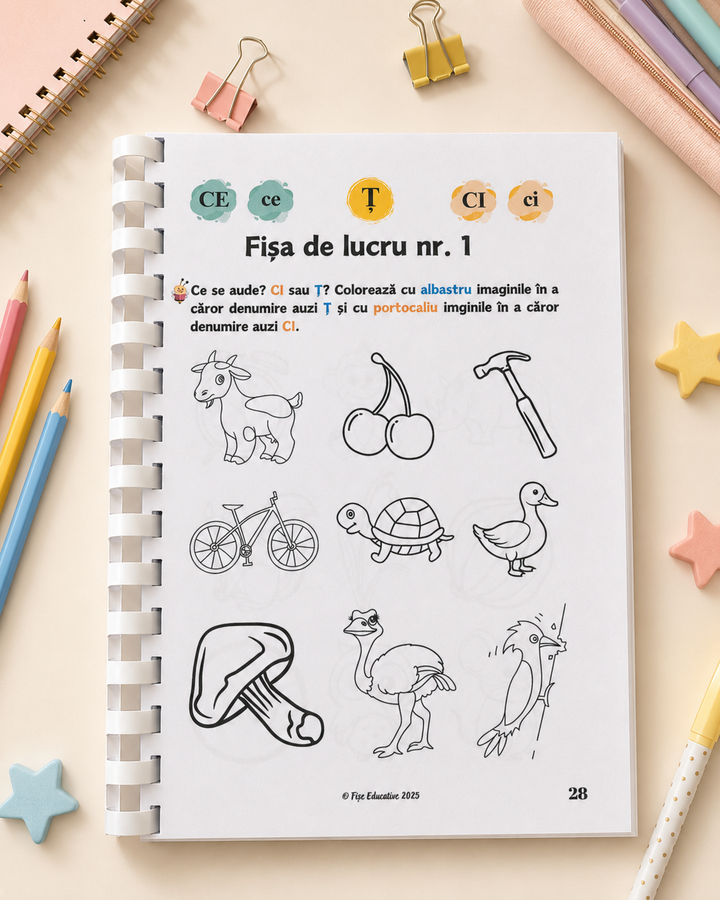 fise logopedie CE CI GE GI citire corecta copii
