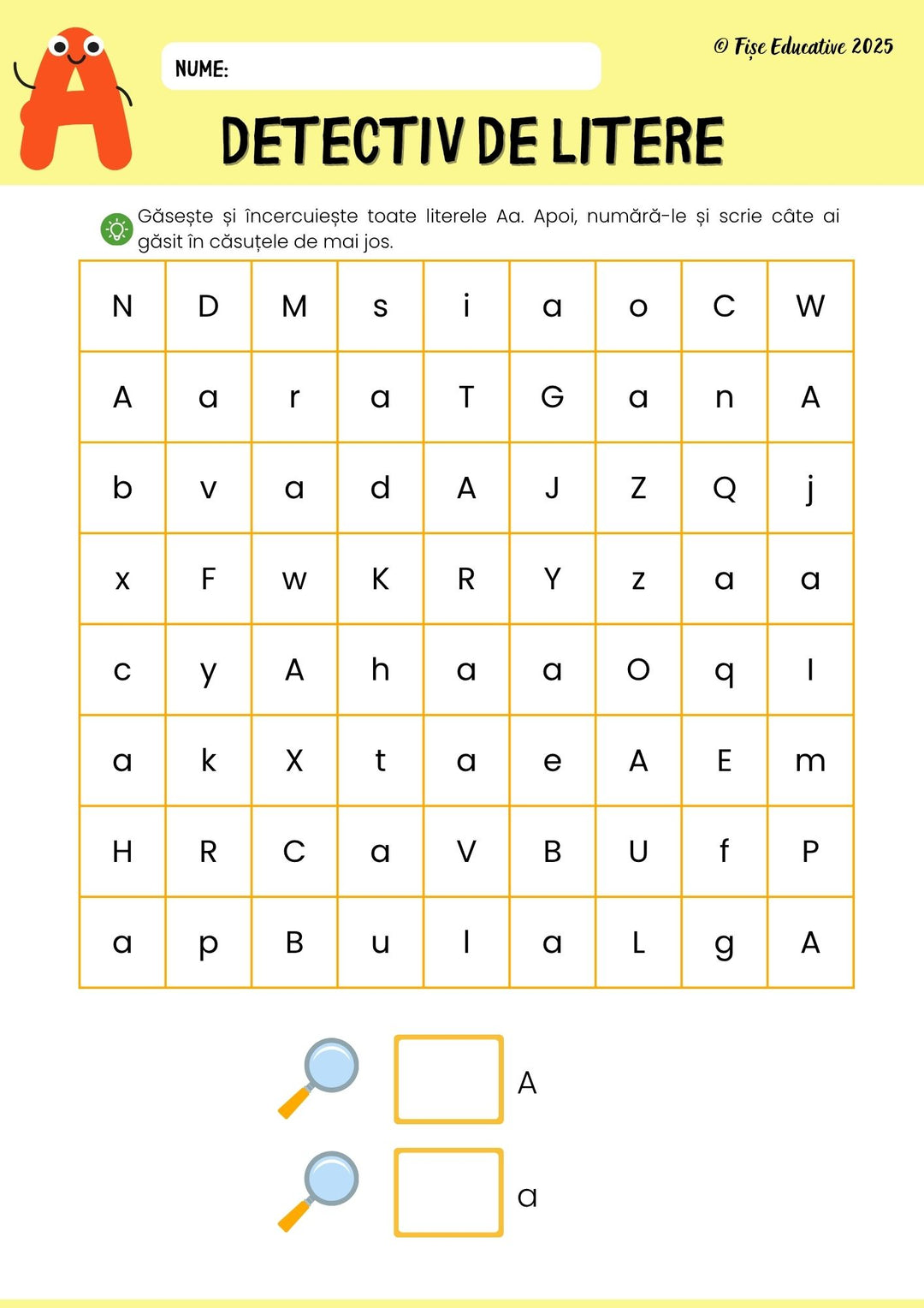 Fișe educative pentru grădiniță cu activități de matematică, litere, cifre, sunete și labirinturi.