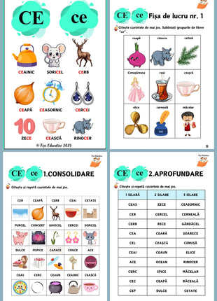 Fise pentru diferentiere fonematica CE CI GE GI, activitati logopedice ilustrate