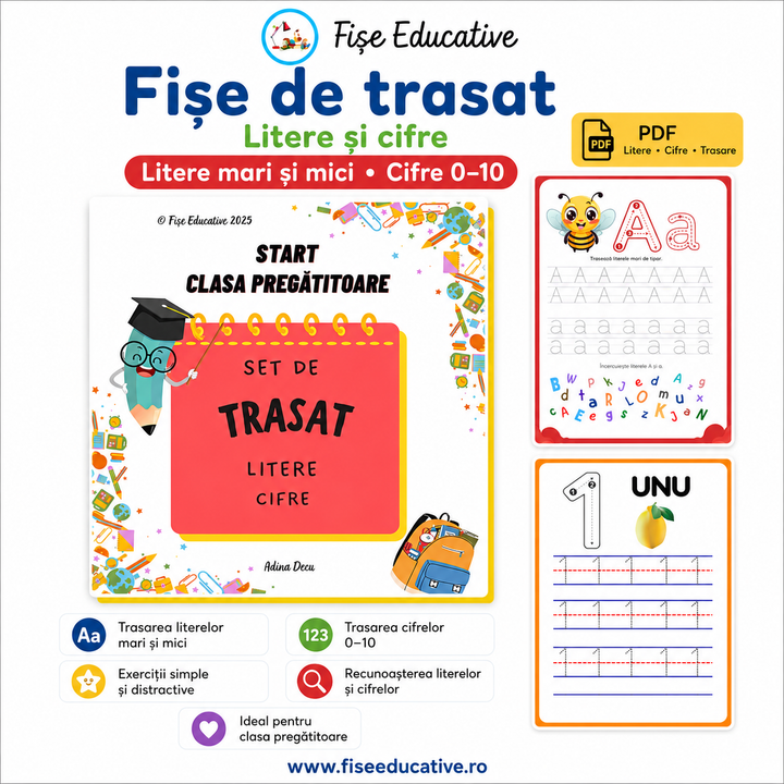 Fise de trasat litere si cifre clasa pregatitoare PDF