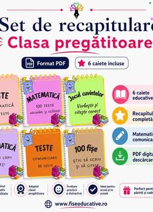 Set de recapitulare clasa pregatitoare PDF cu fise de matematica si comunicare