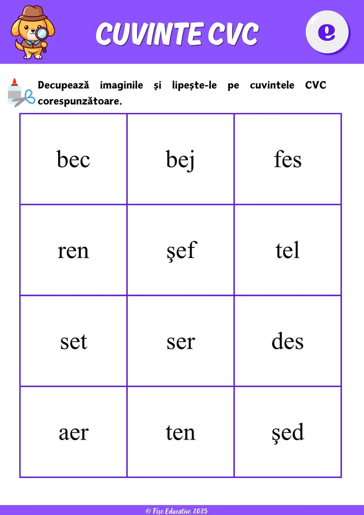 Material PDF cuvinte CVC consoana vocala consoana pentru inceputul citirii