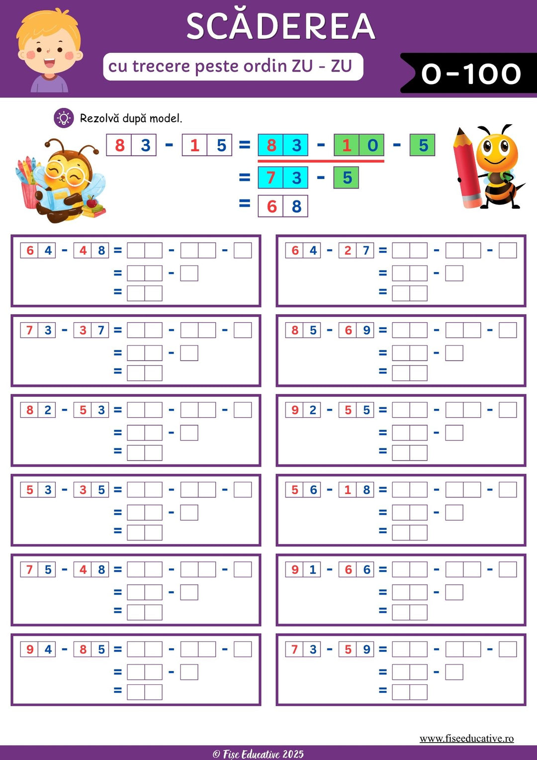 Set educativ de matematică pentru clasa I, recomandat pentru acasă, clasă, afterschool sau pregătire pentru clasa a II-a.