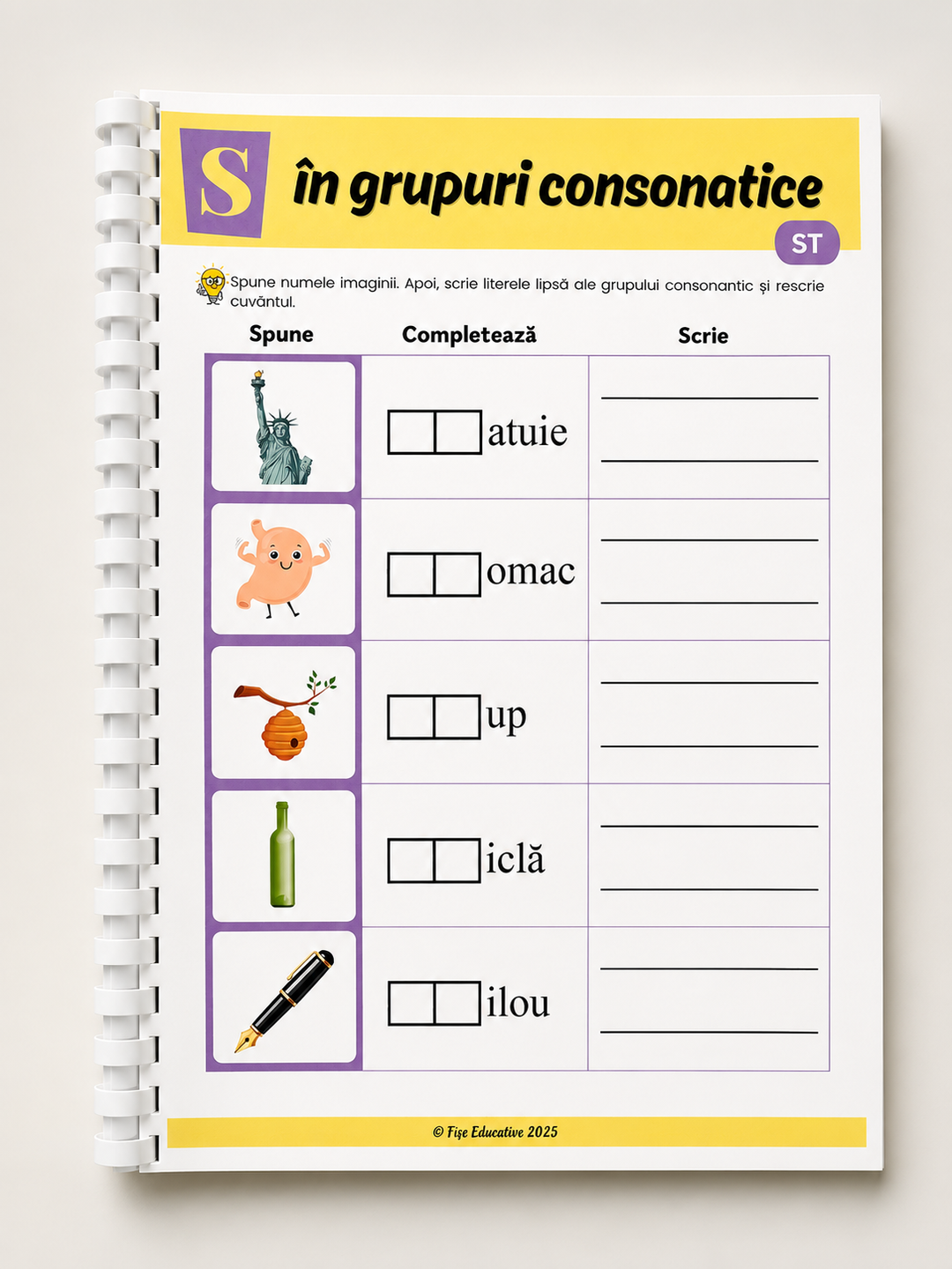 fise asociere imagine cuvant grupuri consonantice logopedie