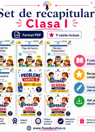 set recapitulare clasa 1 PDF cu fise de lucru romana si matematica