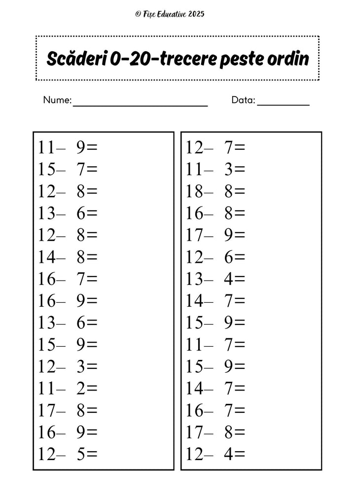 Set educativ matematica clasa I recapitulare si pregatire clasa a II a