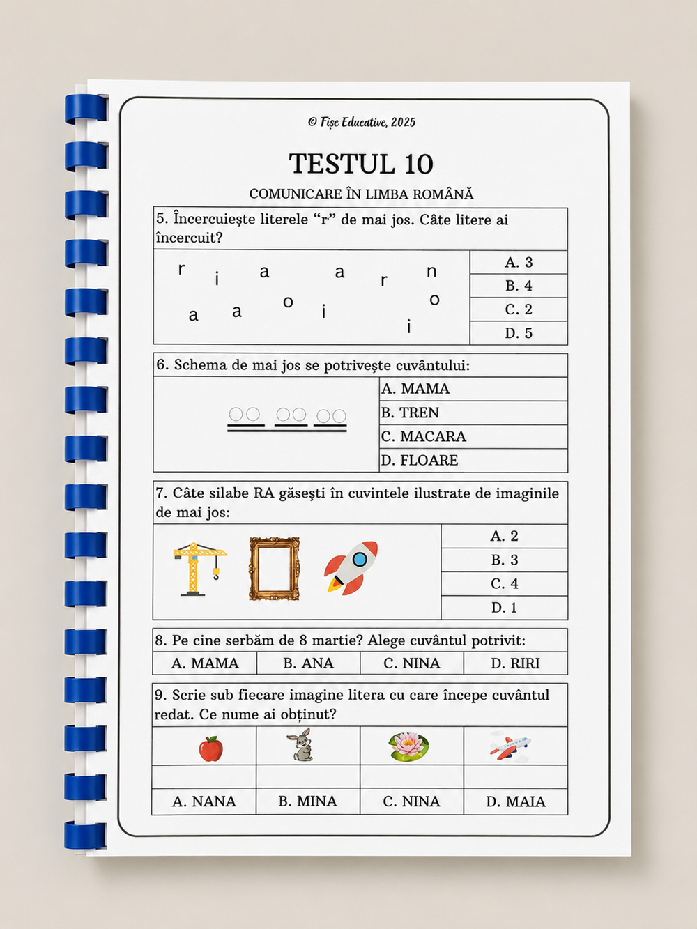 teste grila vocabular cuvinte propozitii copii 5-7 ani