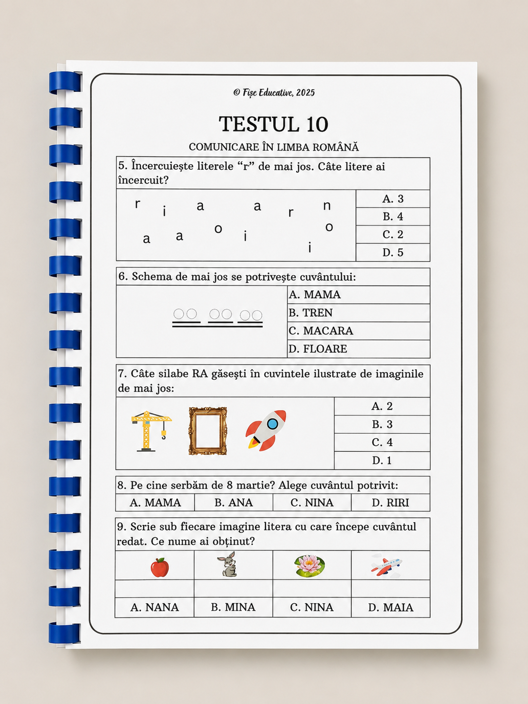 teste grila vocabular cuvinte propozitii copii 5-7 ani