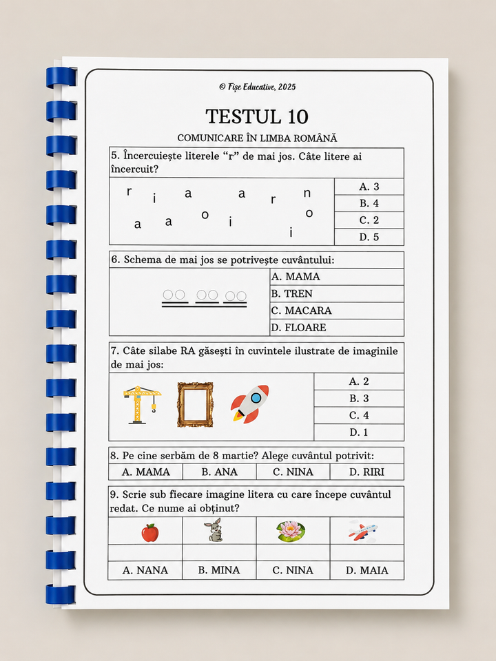 teste grila vocabular cuvinte propozitii copii 5-7 ani