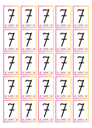 Etichete cifra 7 pentru copii, fise matematica clasa pregatitoare, trasare si recunoastere cifra