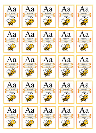 Etichete litera A pentru clasa pregatitoare, asociere litera imagine albina, fise decupabile copii