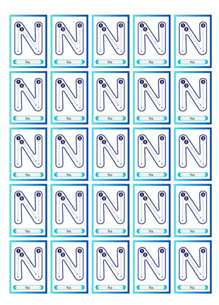 Etichete litera N pentru trasare, exercitii de scriere si recunoastere litere pentru copii