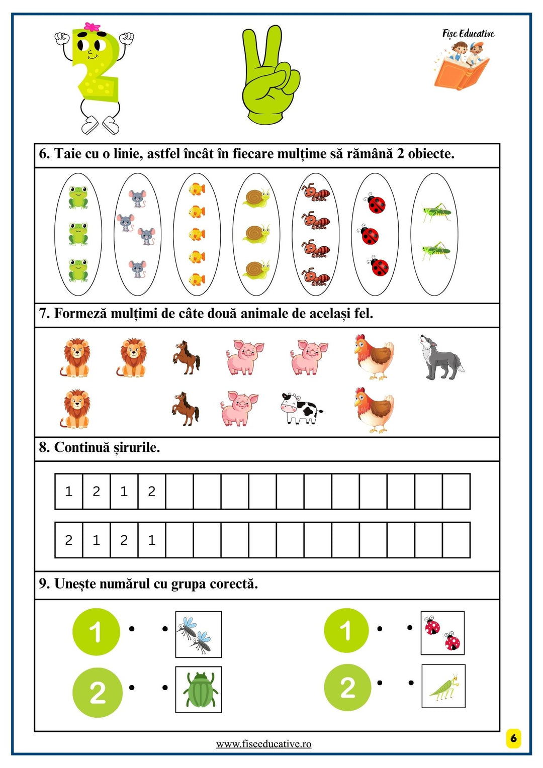 Exercitii de matematica pentru copii: compunerea numerelor, completarea sirurilor si identificarea cifrelor corecte.