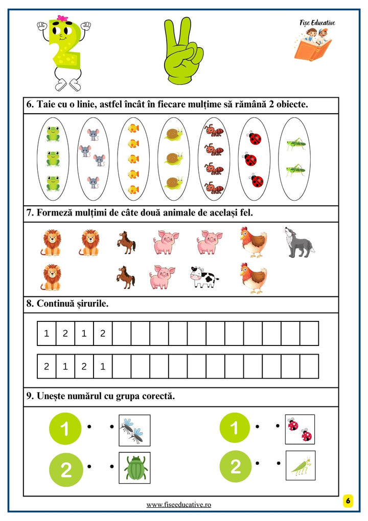 Exercitii de matematica pentru copii: compunerea numerelor, completarea sirurilor si identificarea cifrelor corecte.