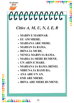 Fișă de citire cu propoziții pentru clasa pregătitoare – litere A, M, U, N, I, E, R