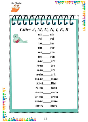 Fișă de citire cu silabe și cuvinte pentru clasa pregătitoare – litere A, M, U, N, I, E, R