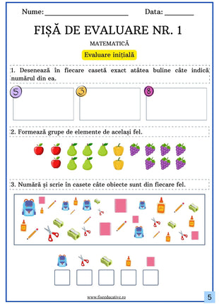 fisa evaluare initiala matematica clasa pregatitoare numarare multimi obiecte