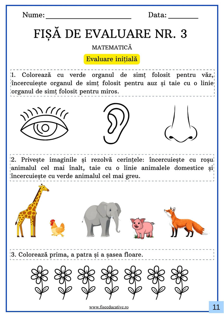 fisa evaluare copii clasa pregatitoare exercitii logica clasificare animale obiecte