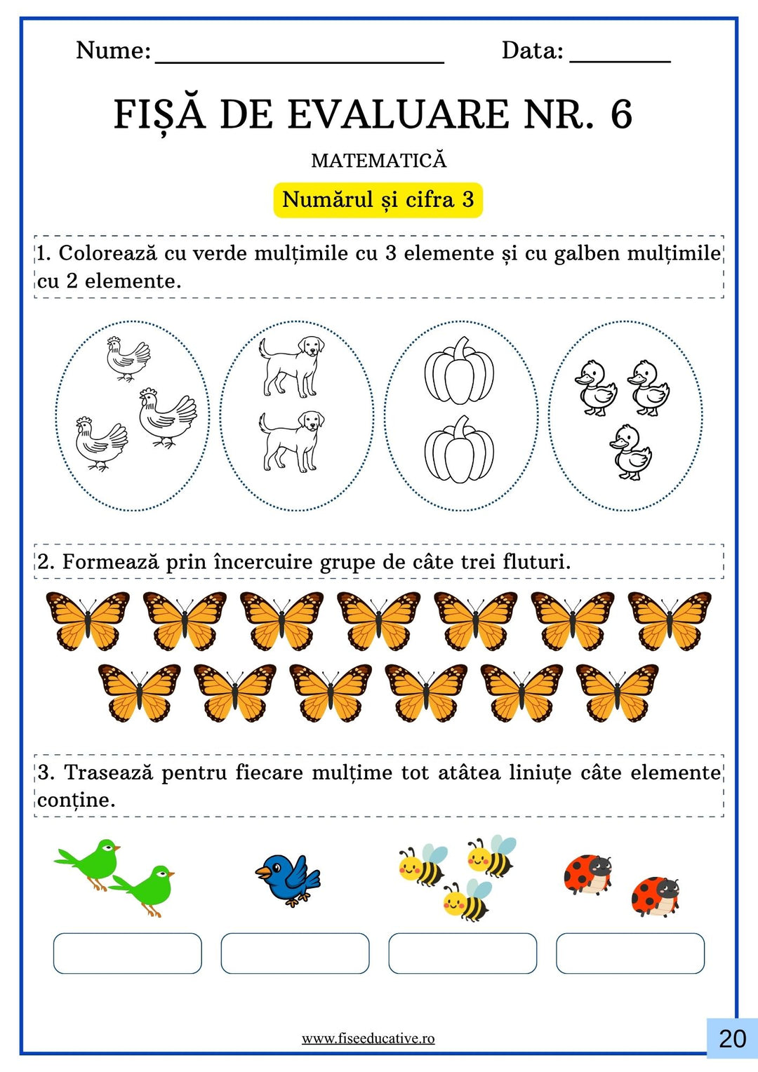 fisa matematica numarul 3 clasa pregatitoare exercitii multimi copii