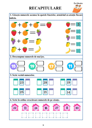 Fișă recapitulare matematică pentru clasa pregătitoare – descompunerea numerelor și vecinii
