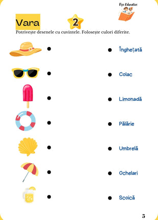 Fișă educativă vară – potrivirea desenelor cu cuvintele