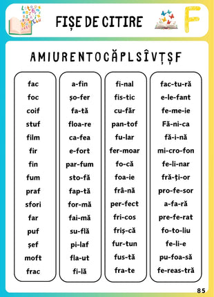 Fișe de citire pentru clasa pregătitoare – exerciții cu cuvinte și silabe pentru dezvoltarea citirii fluente la copii